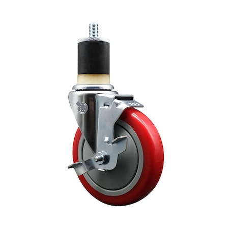 Service Caster 5'' Red Poly Swivel 1-7/8'' Expanding Stem Caster with Brake SCC-EX20S514-PPUB-RED-TLB-178
